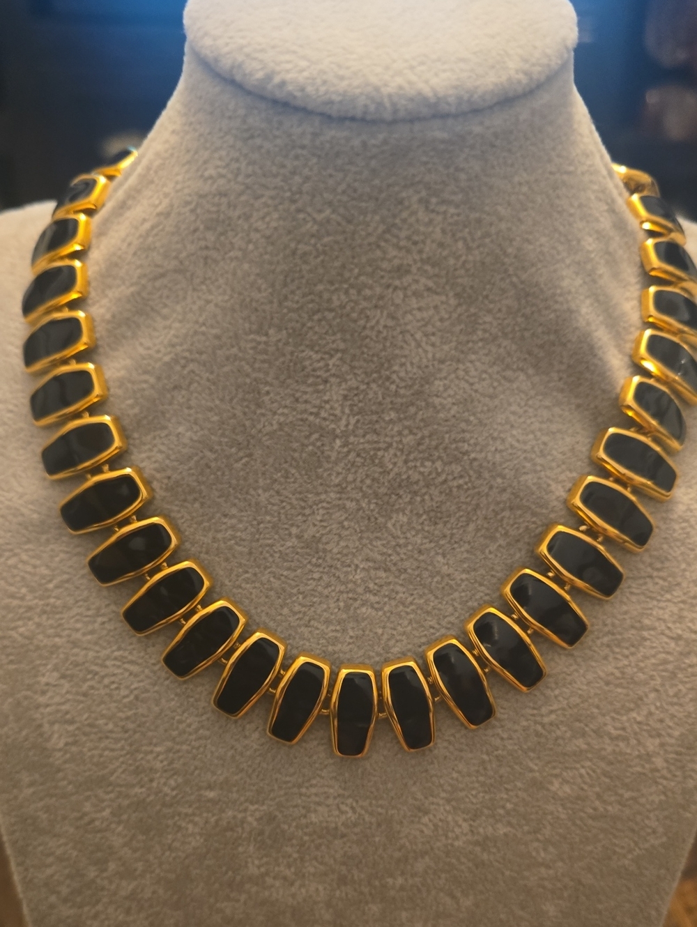Gold-Tone Necklace with Black Inset Links - Women Jewelry
